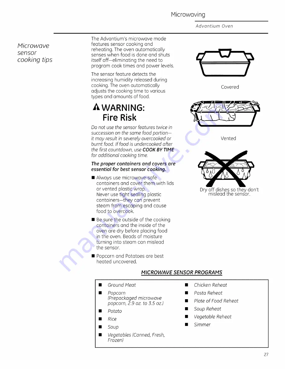 GE Advantium ZSA1201 Owner'S Manual Download Page 27