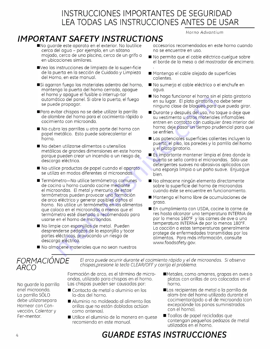 GE Advantium ZSA1201 Owner'S Manual Download Page 44