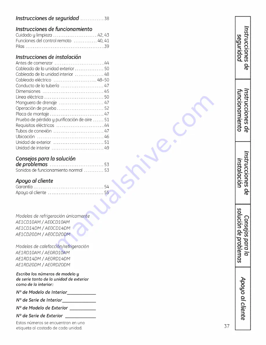 GE AE1CD14DM Owner'S Manual And Installation Instructions Download Page 37