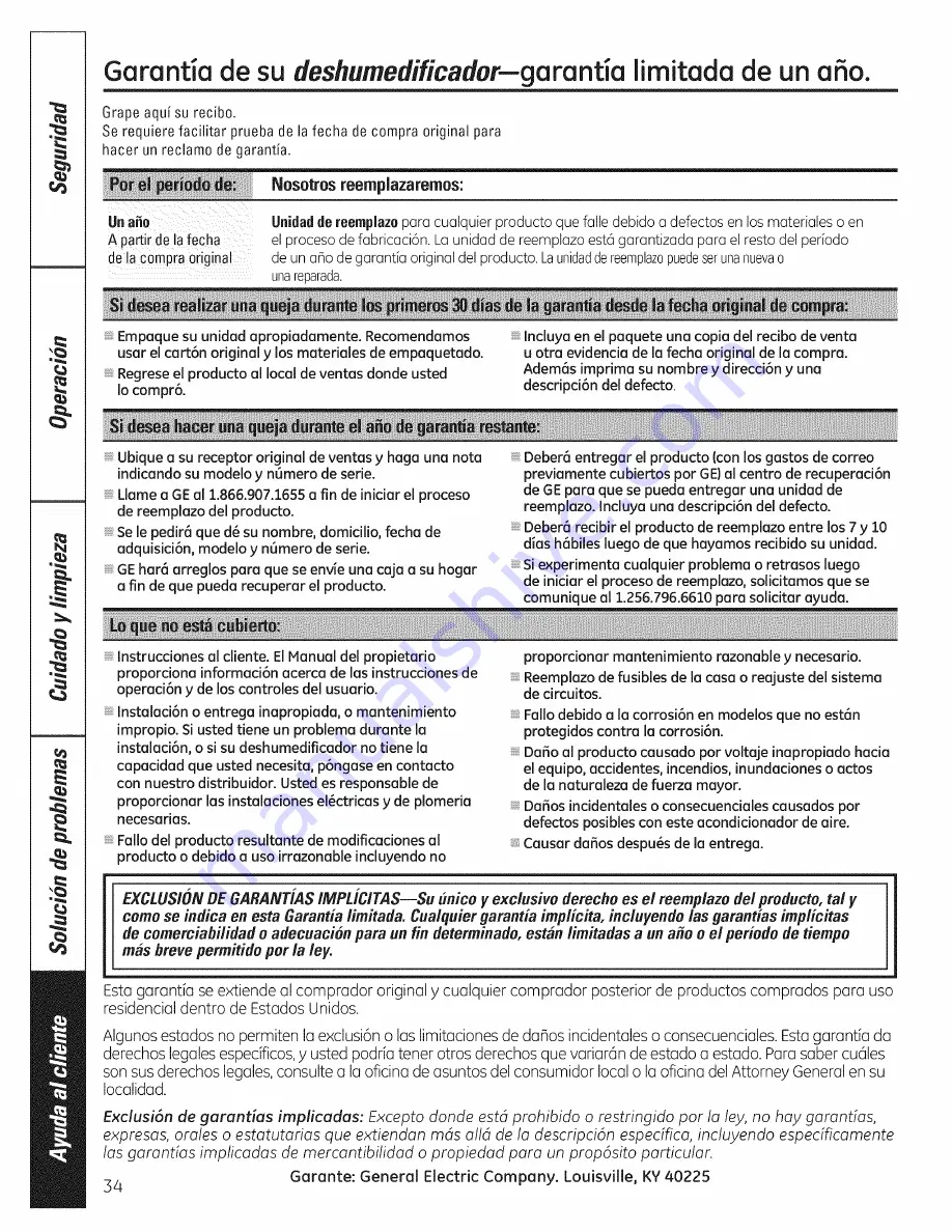 GE Appliances ADEW30 Owner'S Manual Download Page 34