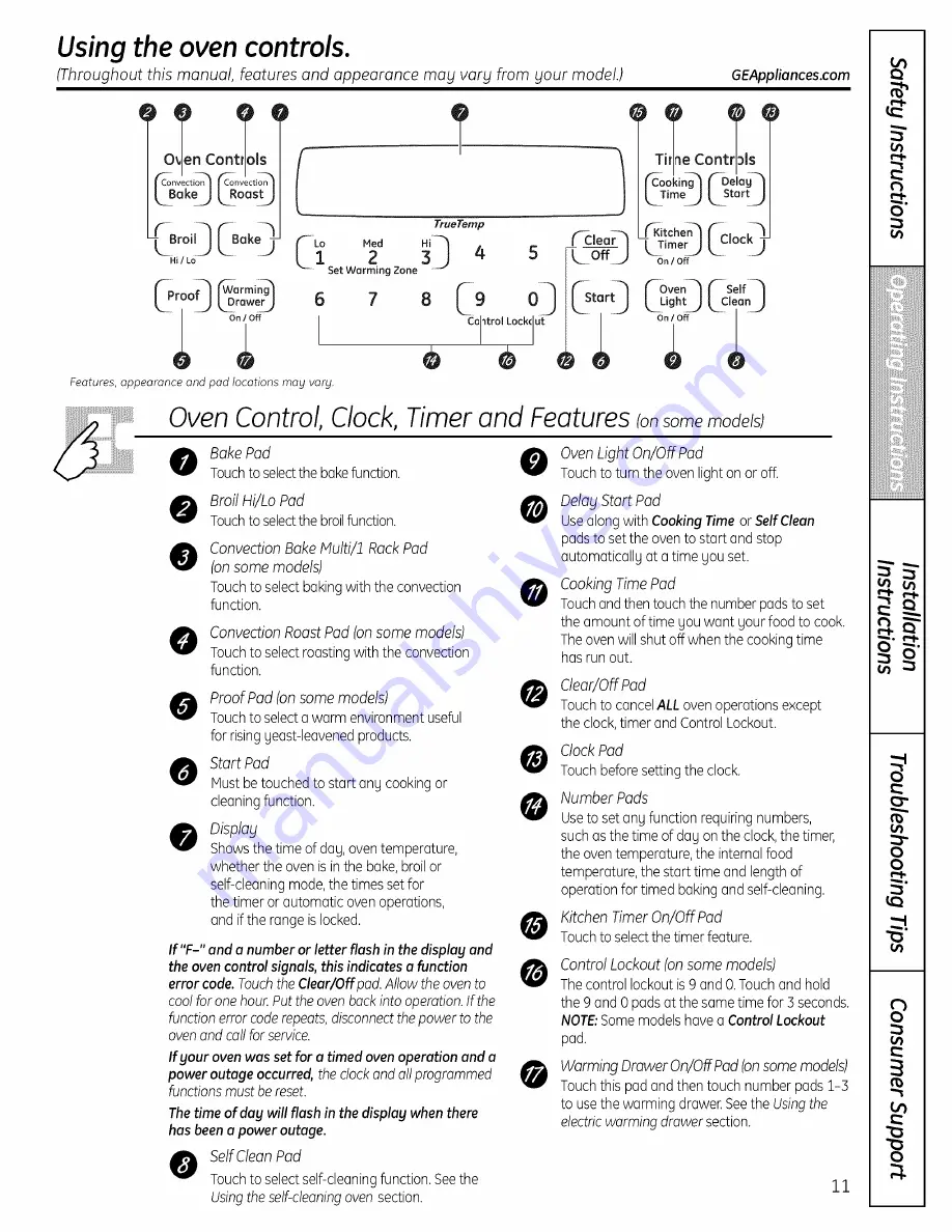 GE Appliances JGB500 Owner'S Manual And Installation Instructions Download Page 11