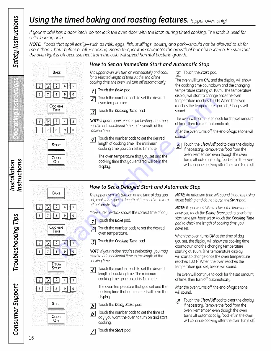 GE Appliances JGB500 Owner'S Manual And Installation Instructions Download Page 16