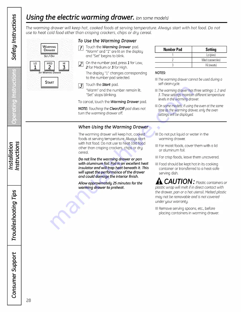 GE Appliances JGB500 Owner'S Manual And Installation Instructions Download Page 28