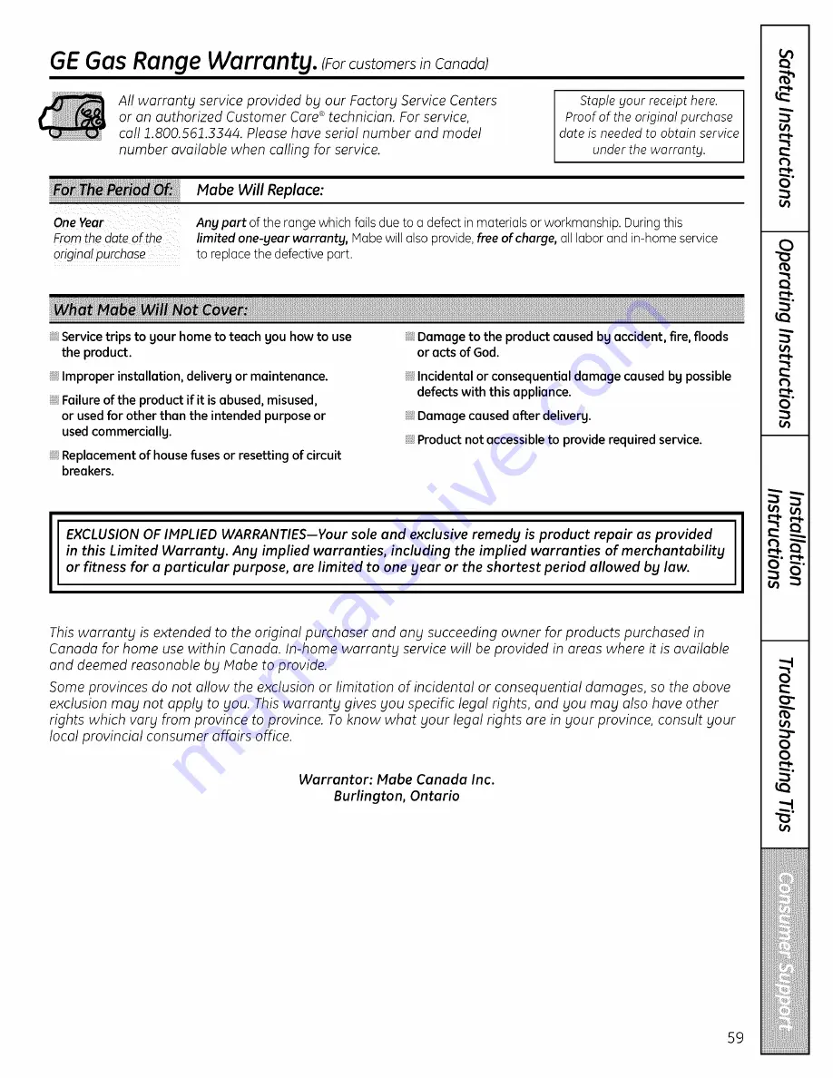 GE Appliances JGB500 Owner'S Manual And Installation Instructions Download Page 59