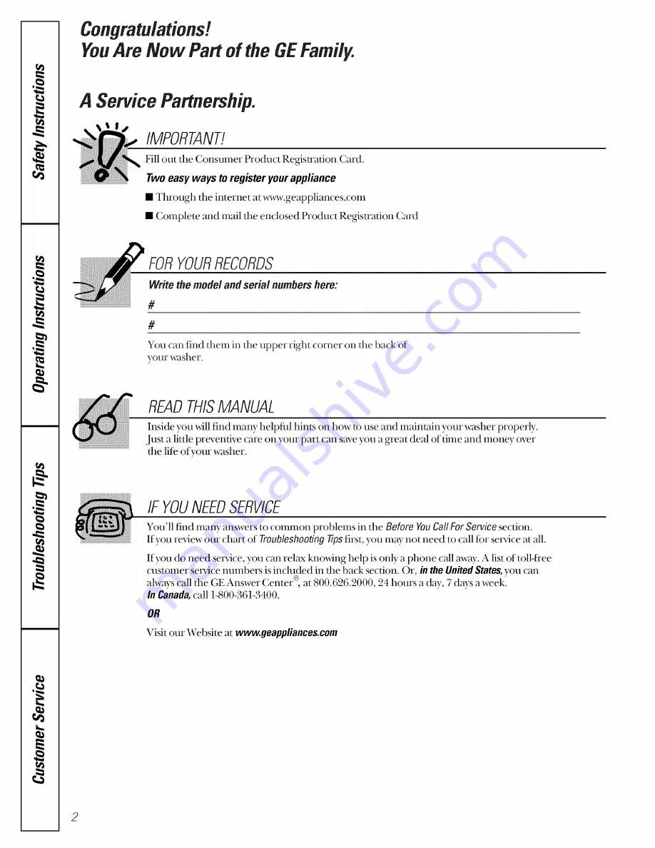 GE Appliances Profile WASE4220 Owner'S Manual Download Page 2