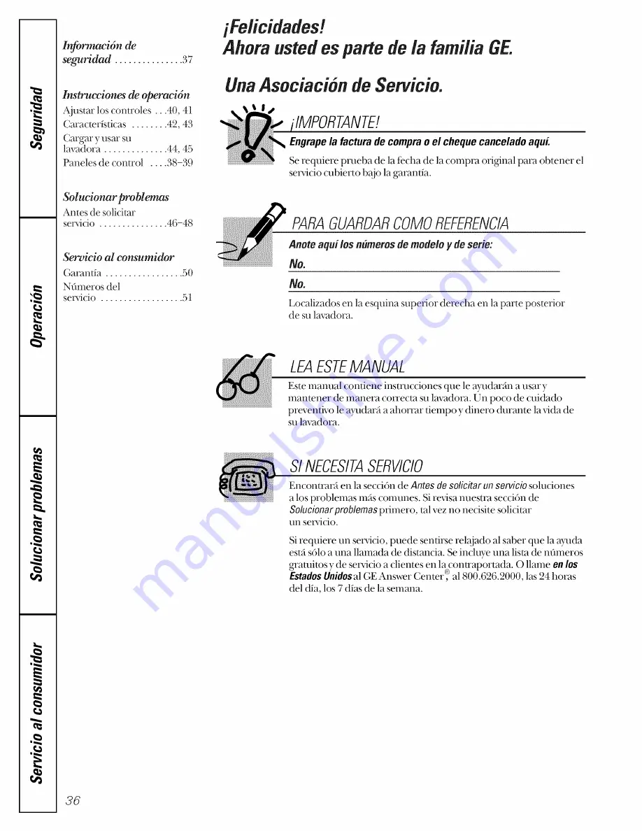 GE Appliances Profile WASE4220 Owner'S Manual Download Page 36