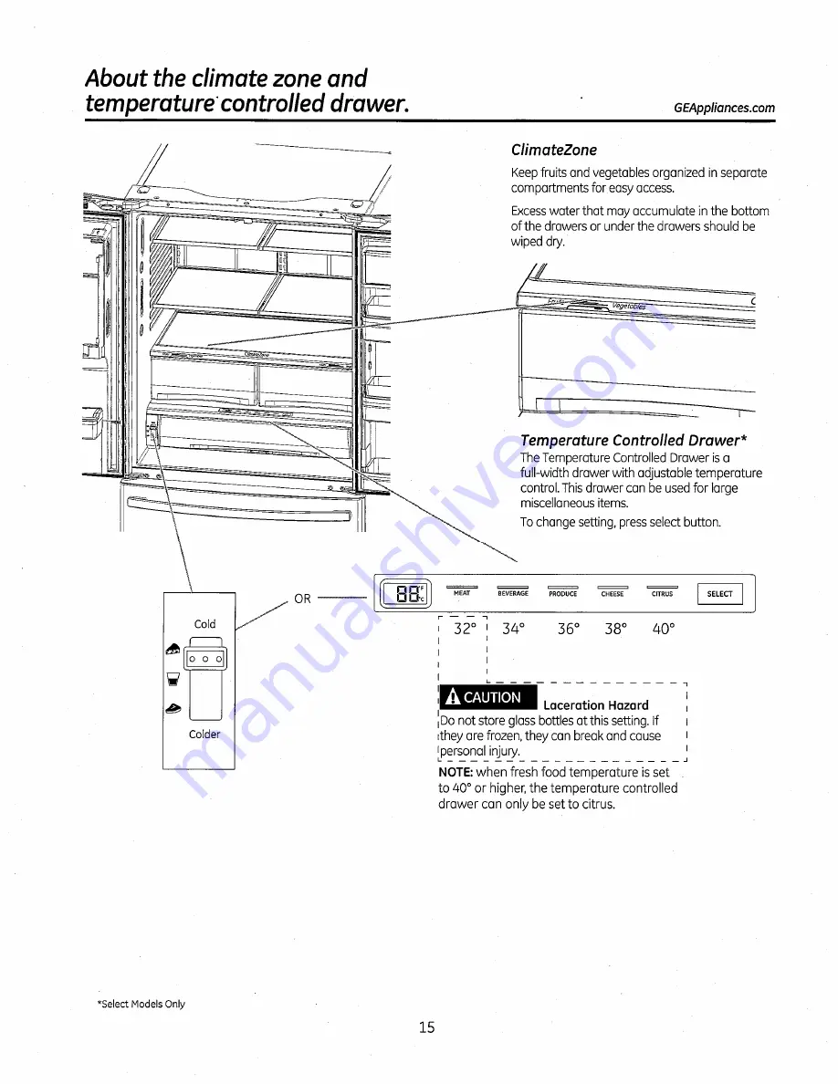 GE Bottom Freezer Refrigerators Owner'S Manual And Installation Instructions Download Page 15