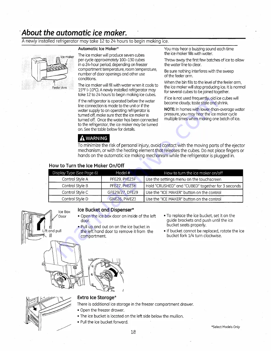 GE Bottom Freezer Refrigerators Owner'S Manual And Installation Instructions Download Page 18