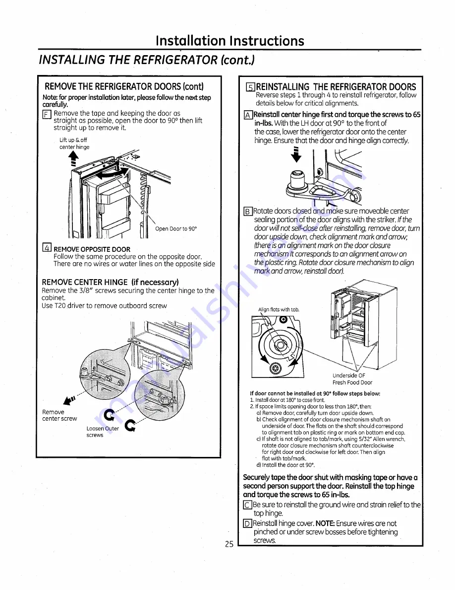 GE Bottom Freezer Refrigerators Owner'S Manual And Installation Instructions Download Page 25