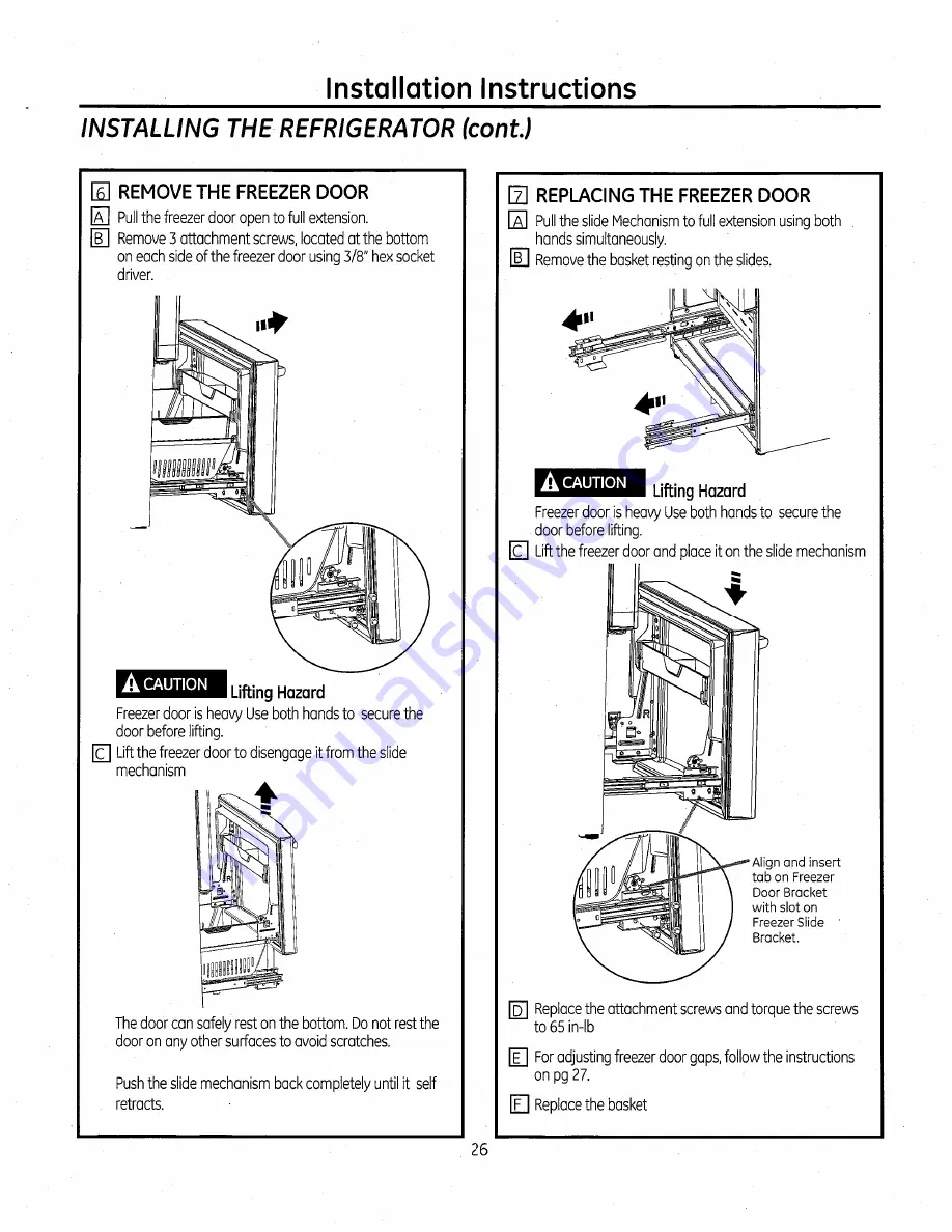 GE Bottom Freezer Refrigerators Owner'S Manual And Installation Instructions Download Page 26