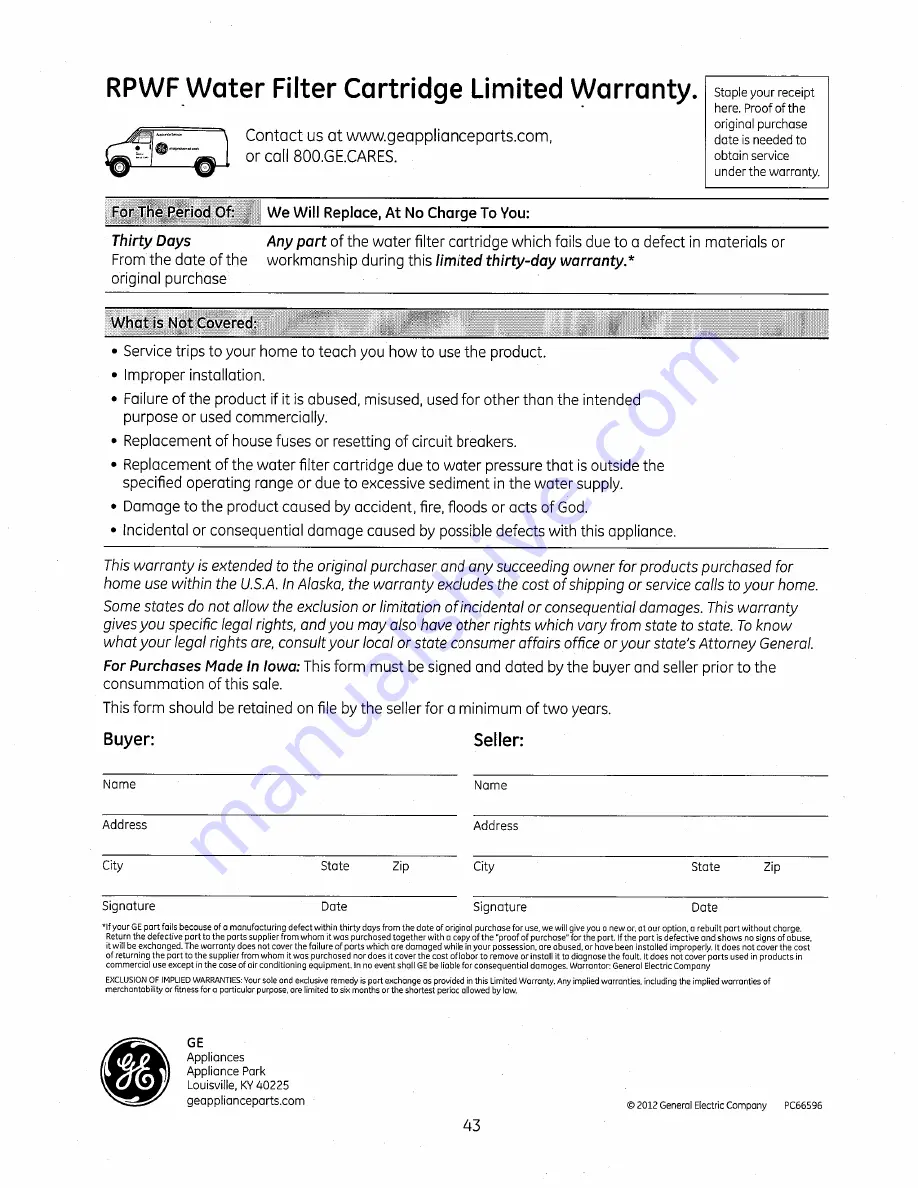 GE Bottom Freezer Refrigerators Owner'S Manual And Installation Instructions Download Page 43