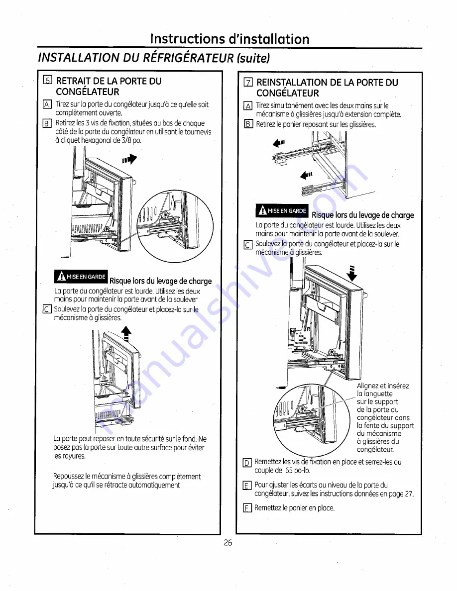 GE Bottom Freezer Refrigerators Owner'S Manual And Installation Instructions Download Page 72