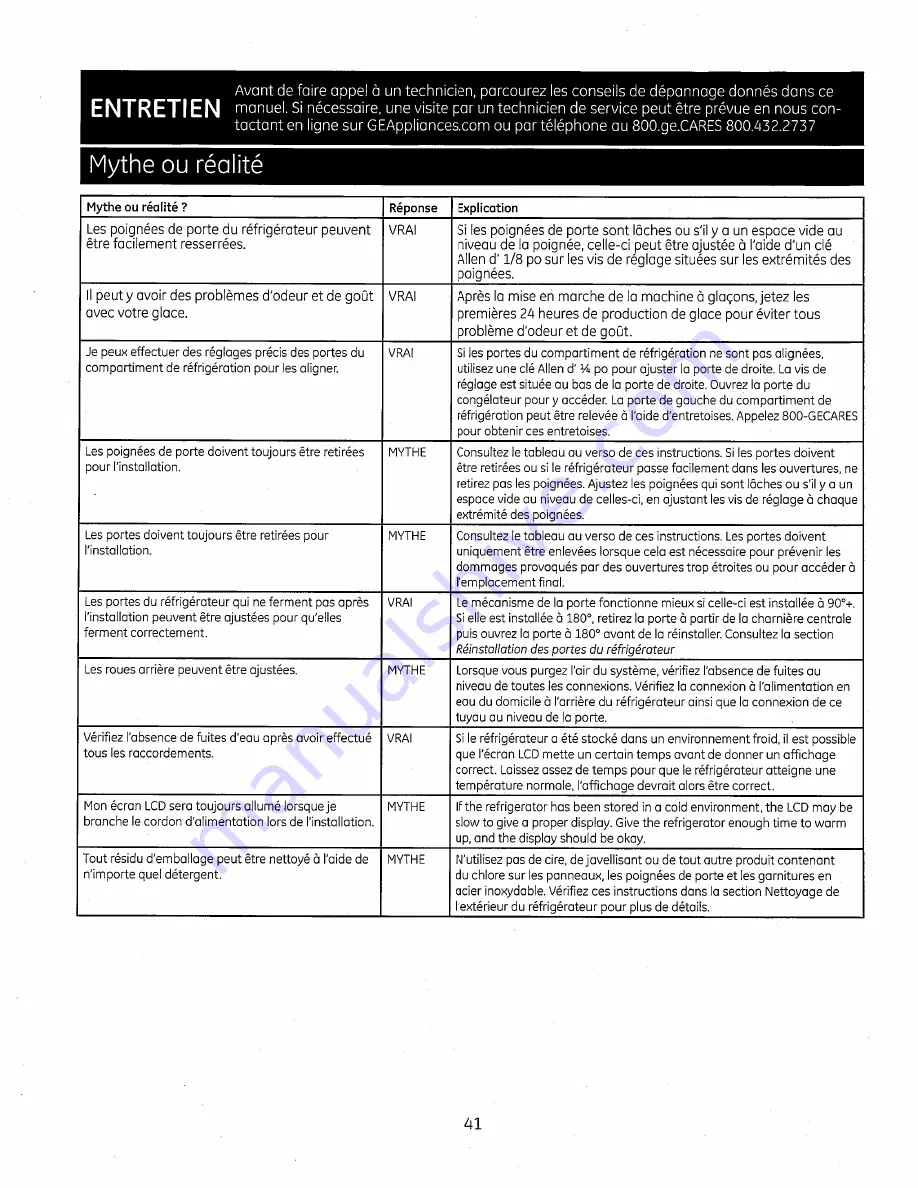 GE Bottom Freezer Refrigerators Owner'S Manual And Installation Instructions Download Page 87