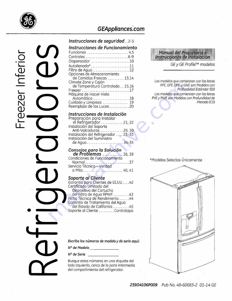 GE Bottom Freezer Refrigerators Owner'S Manual And Installation Instructions Download Page 93