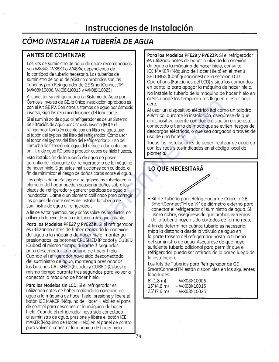 GE Bottom Freezer Refrigerators Owner'S Manual And Installation Instructions Download Page 126