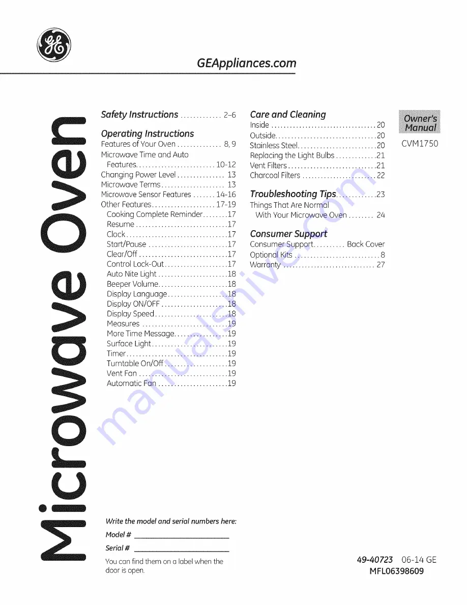 GE CVM1750 Owner'S Manual Download Page 1