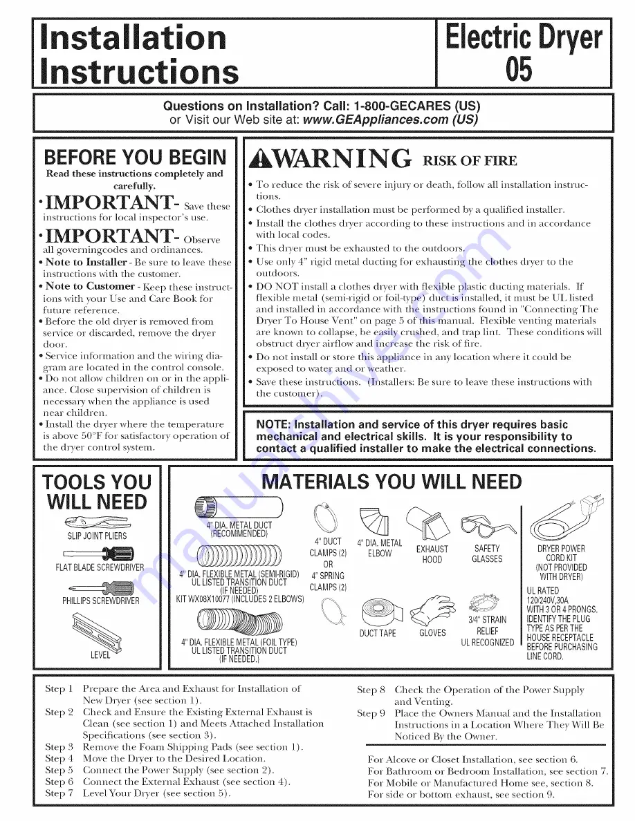 GE DNCD450EG7WC Installation Instructions Manual Download Page 1