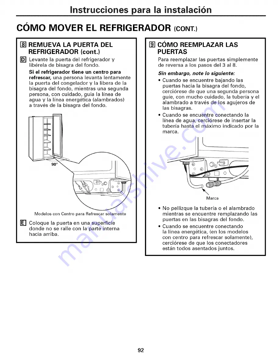 GE DSF25KGTABG and Owner'S Manual And Installation Download Page 92