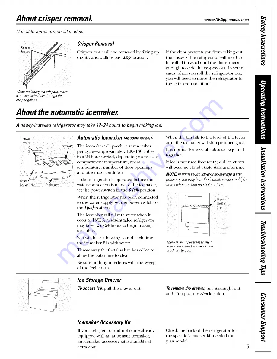 GE ESH22XGRECC and Owner'S Manual And Installation Instructions Download Page 9