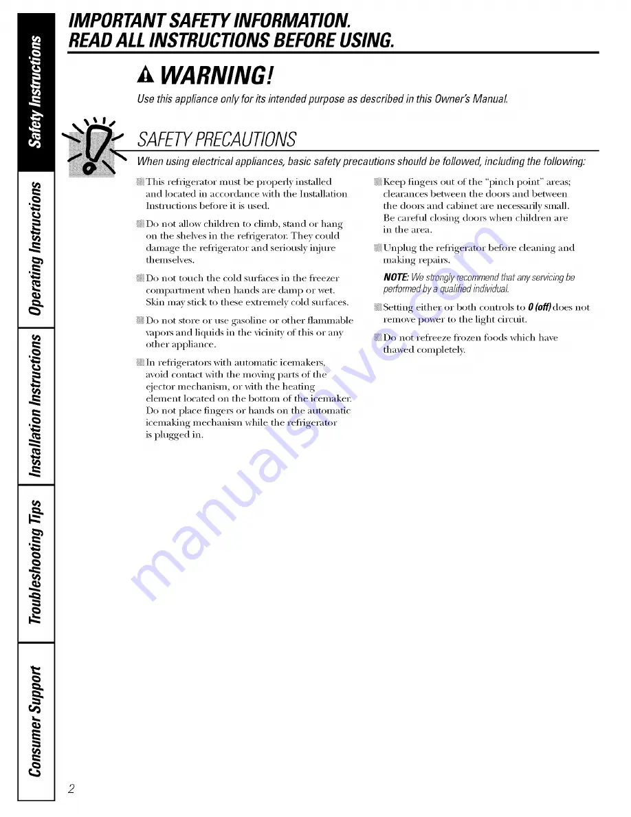 GE ESL25XGSBBS and Owner'S Manual And Installation Download Page 2