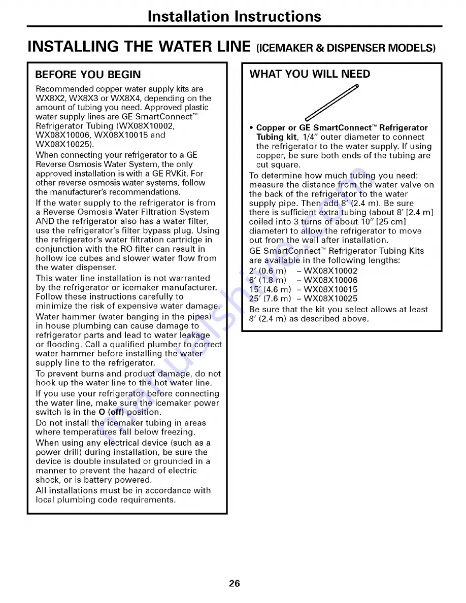 GE ESL25XGSBBS and Owner'S Manual And Installation Download Page 26