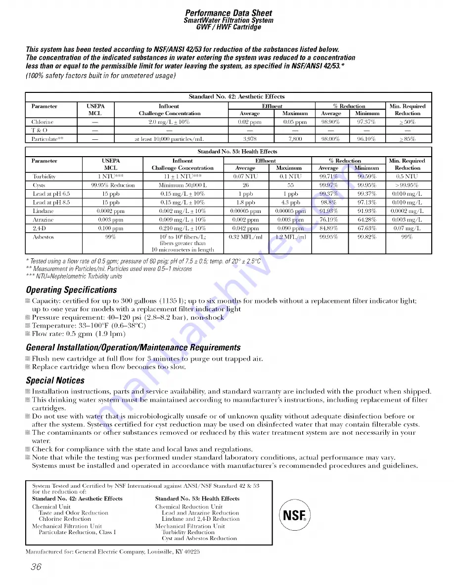 GE ESL25XGSBBS and Owner'S Manual And Installation Download Page 36