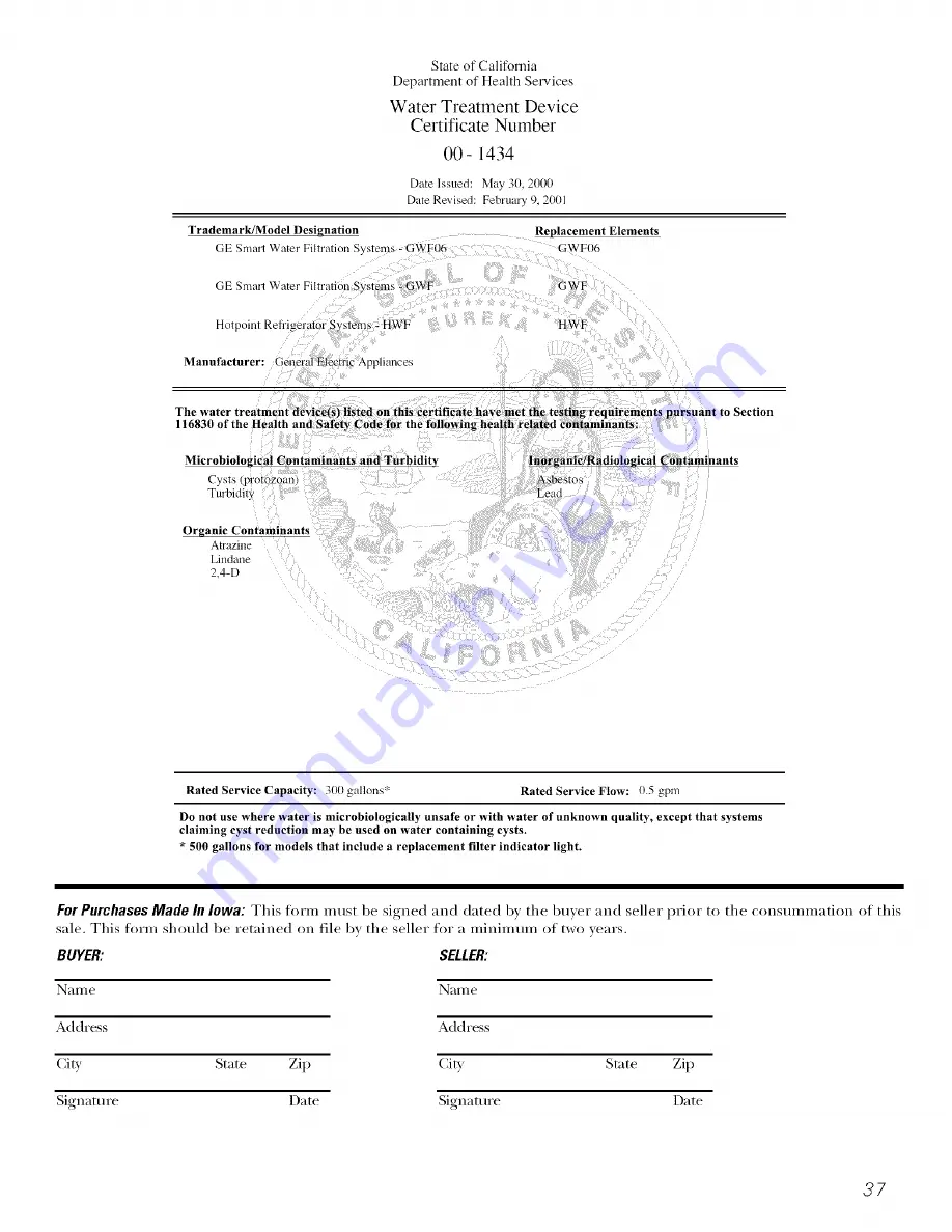 GE ESL25XGSBBS and Owner'S Manual And Installation Download Page 37