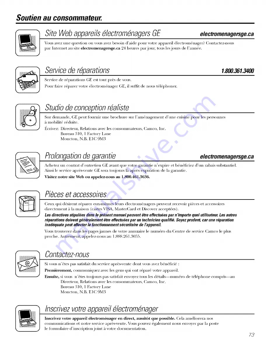 GE ESL25XGSBBS and Owner'S Manual And Installation Download Page 73