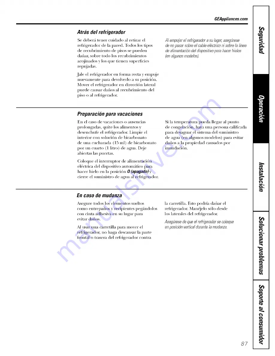 GE ESL25XGSBBS and Owner'S Manual And Installation Download Page 87