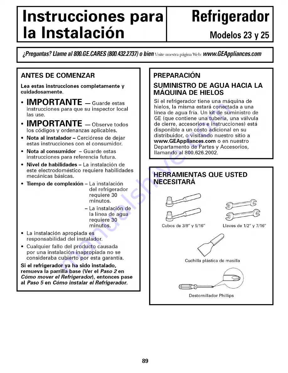 GE ESL25XGSBBS and Owner'S Manual And Installation Download Page 89