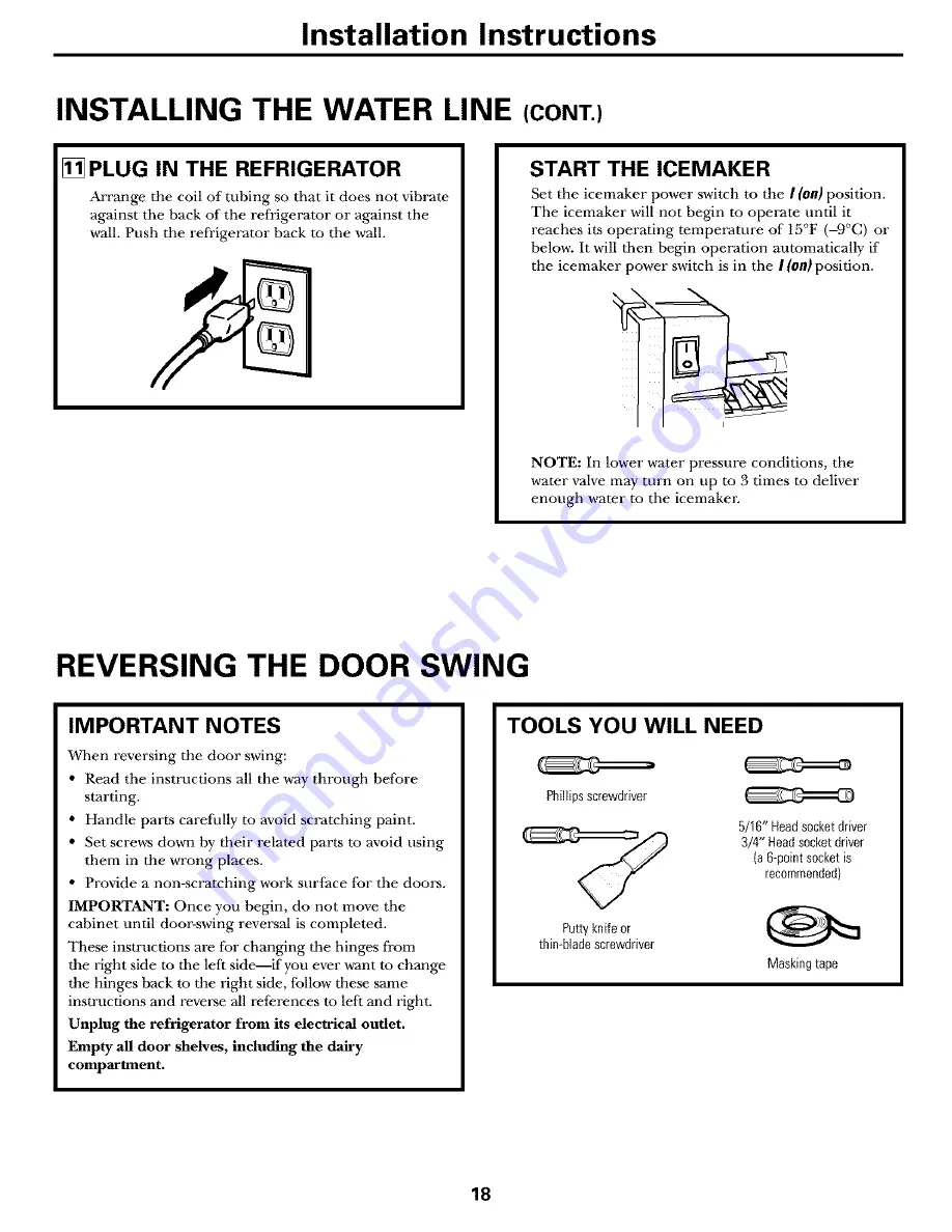 GE ETS22SBSARSS and Owner'S Manual And Installation Instructions Download Page 18