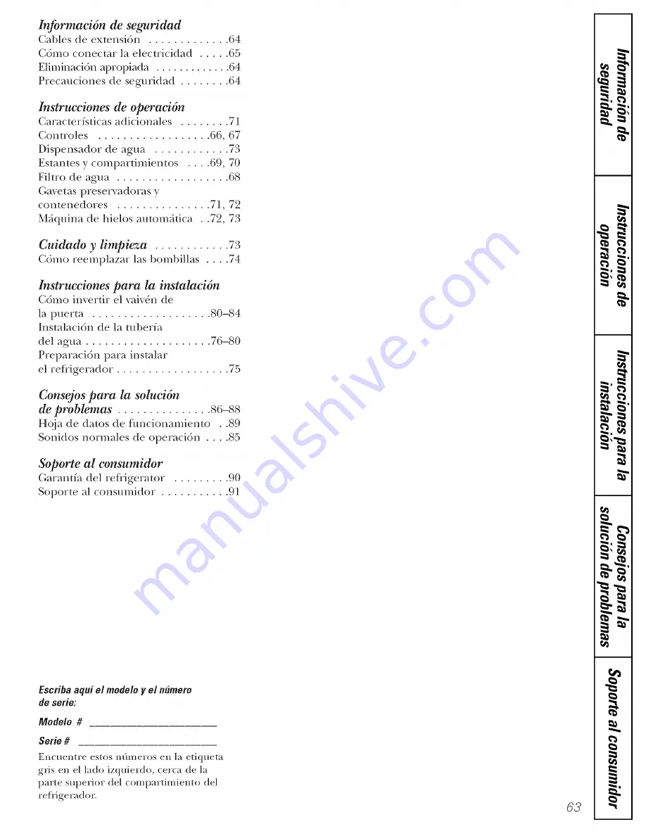 GE ETS22XBPCRBB Owner'S Manual & Installation Instructions Download Page 63