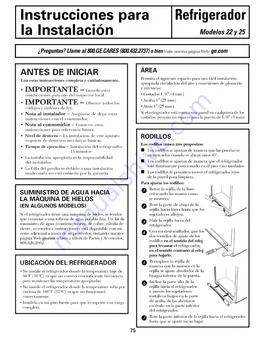 GE ETS22XBPCRBB Owner'S Manual & Installation Instructions Download Page 75