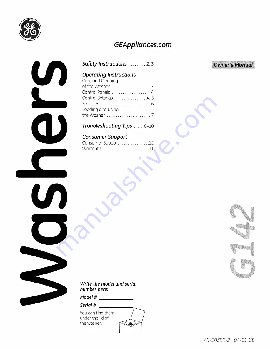 GE G142 Owner'S Manual Download Page 1