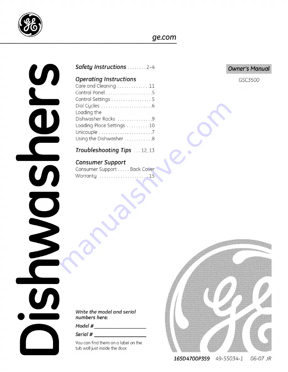 GE G5C3500 Owner'S Manual Download Page 1