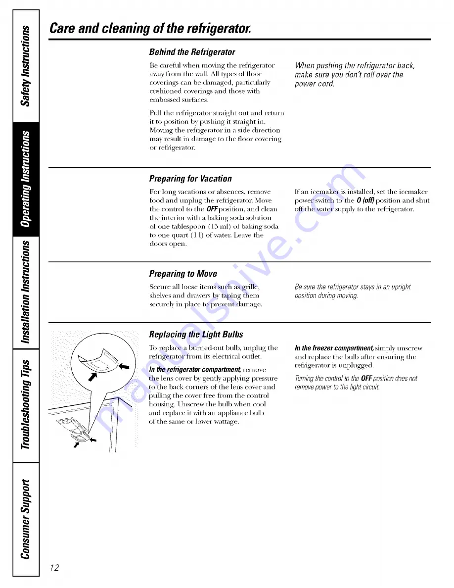 GE GBS18SBPALSS and Owner'S Manual And Installation Instructions Download Page 12