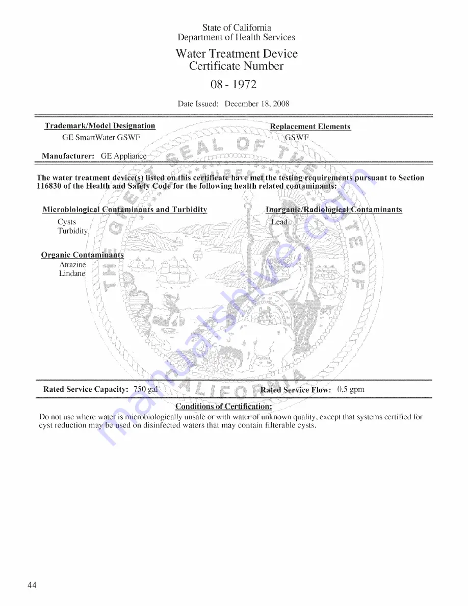 GE GBS20EGHBRBB Owner'S Manual And Installation Instructions Download Page 44