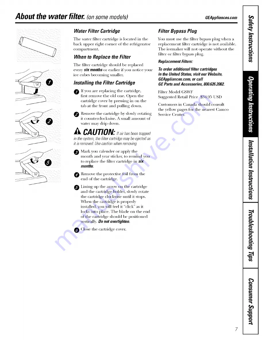 GE GBS20KBPAWW and Owner'S Manual And Installation Instructions Download Page 7