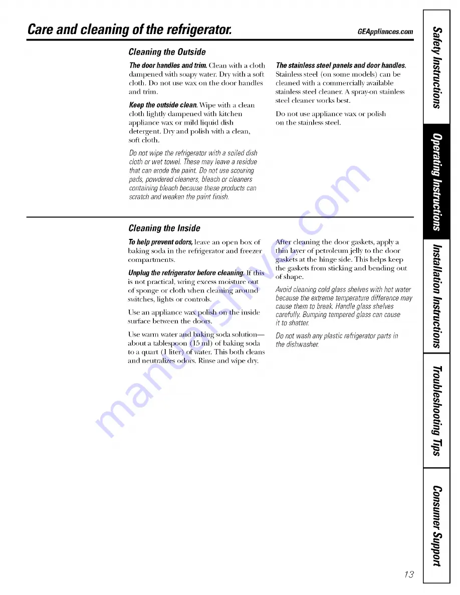 GE GBS20KBPAWW and Owner'S Manual And Installation Instructions Download Page 13