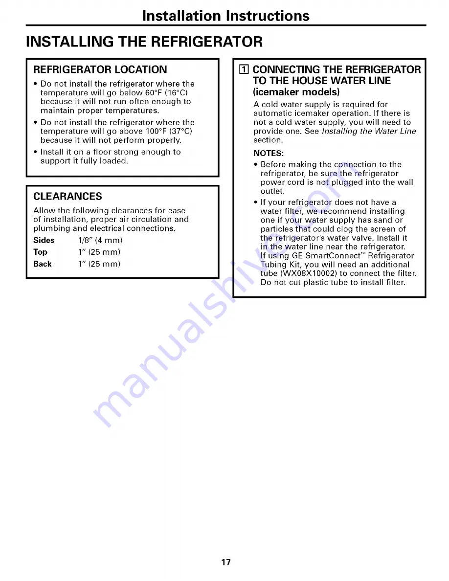 GE GBS20KBPAWW and Owner'S Manual And Installation Instructions Download Page 17