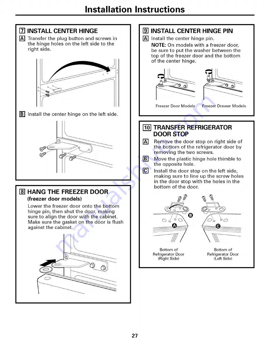 GE GBS20KBPAWW and Owner'S Manual And Installation Instructions Download Page 27