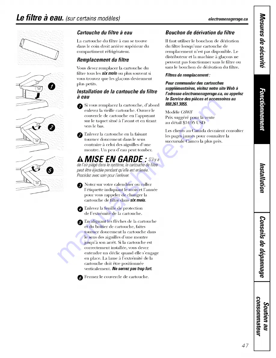 GE GBS20KBPAWW and Owner'S Manual And Installation Instructions Download Page 47