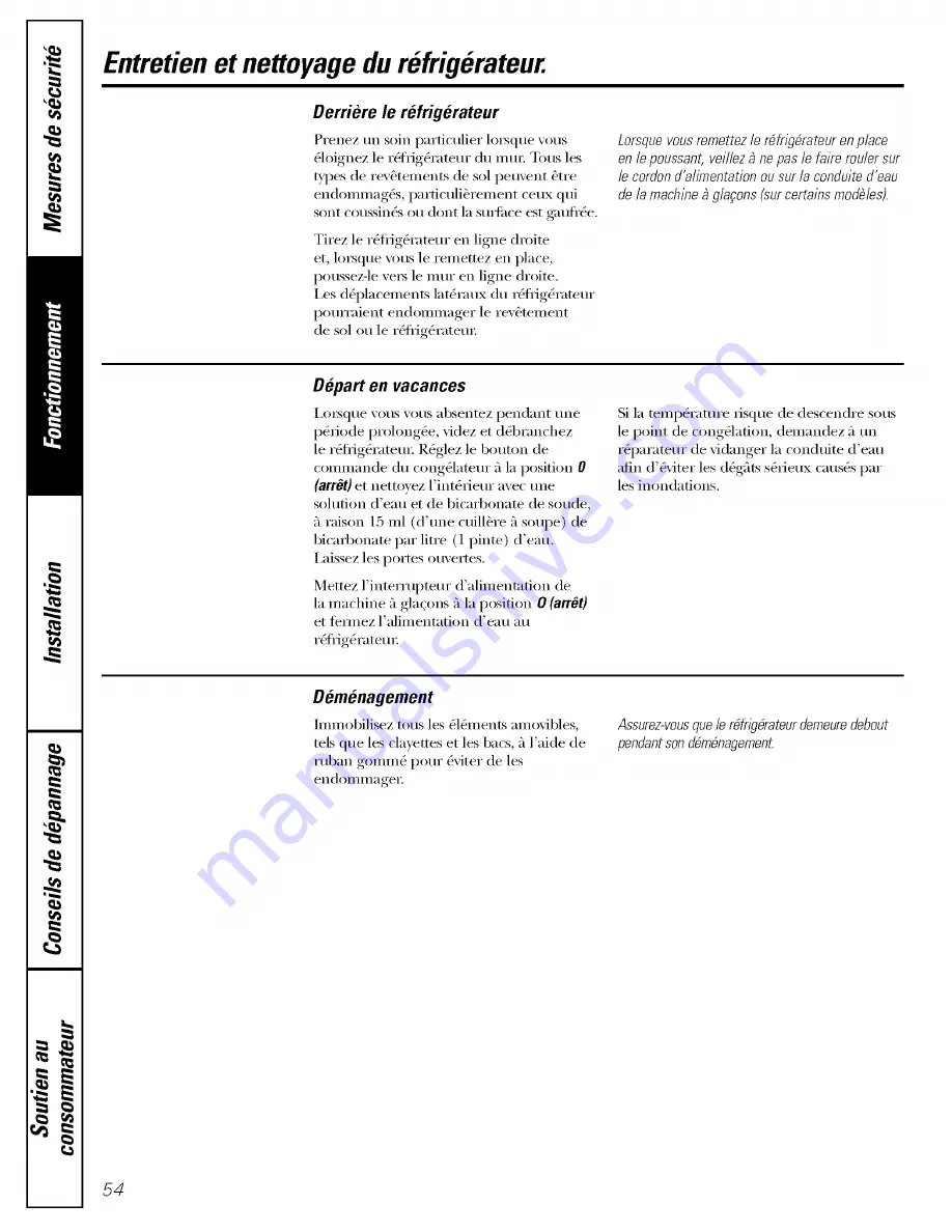 GE GBS20KBPAWW and Owner'S Manual And Installation Instructions Download Page 54