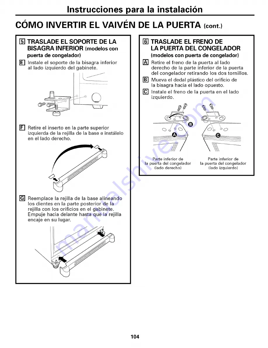 GE GBS20KBPAWW and Owner'S Manual And Installation Instructions Download Page 104