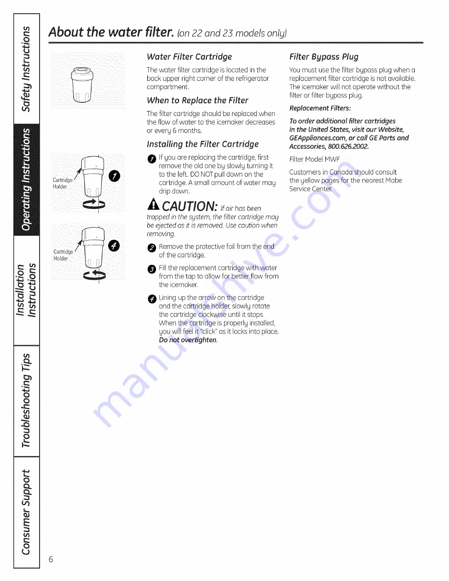 GE GBSC3HBXCRBB and Owner'S Manual And Installation Instructions Download Page 6