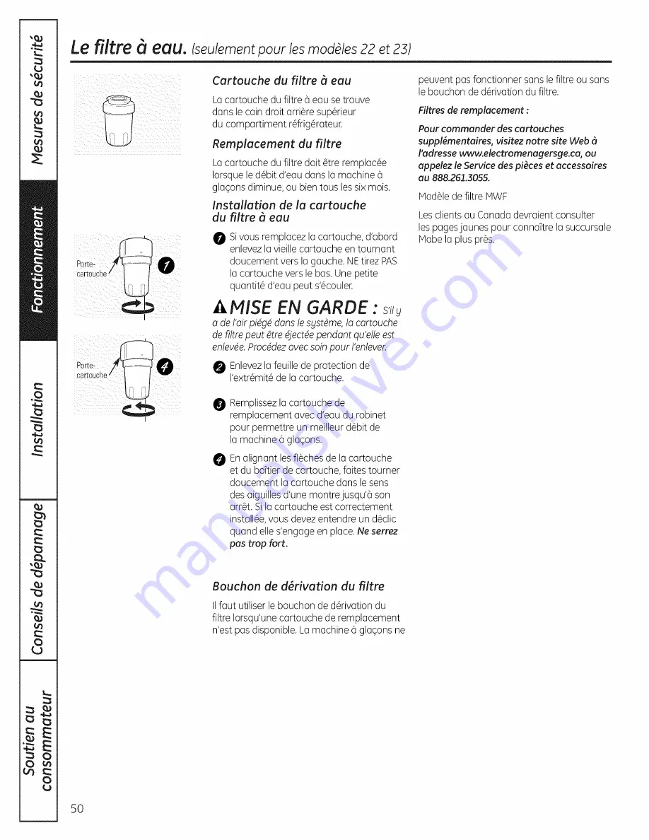 GE GBSC3HBXCRBB and Owner'S Manual And Installation Instructions Download Page 50