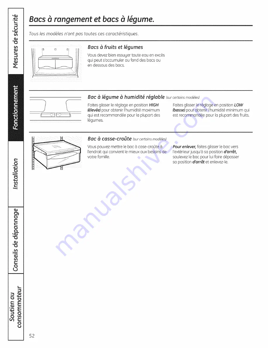 GE GBSC3HBXCRBB and Owner'S Manual And Installation Instructions Download Page 52