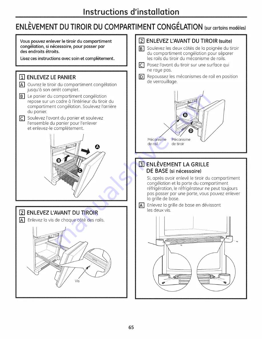 GE GBSC3HBXCRBB and Owner'S Manual And Installation Instructions Download Page 65