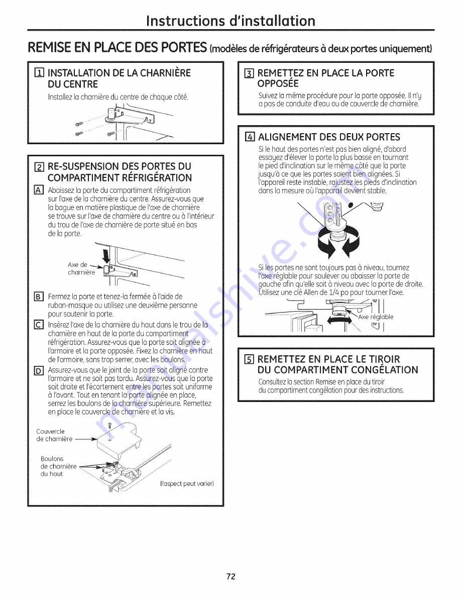 GE GBSC3HBXCRBB and Owner'S Manual And Installation Instructions Download Page 72