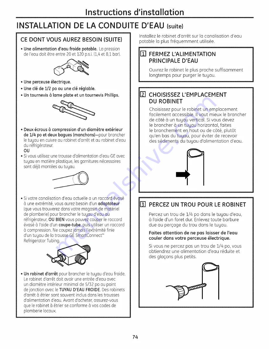 GE GBSC3HBXCRBB and Owner'S Manual And Installation Instructions Download Page 74